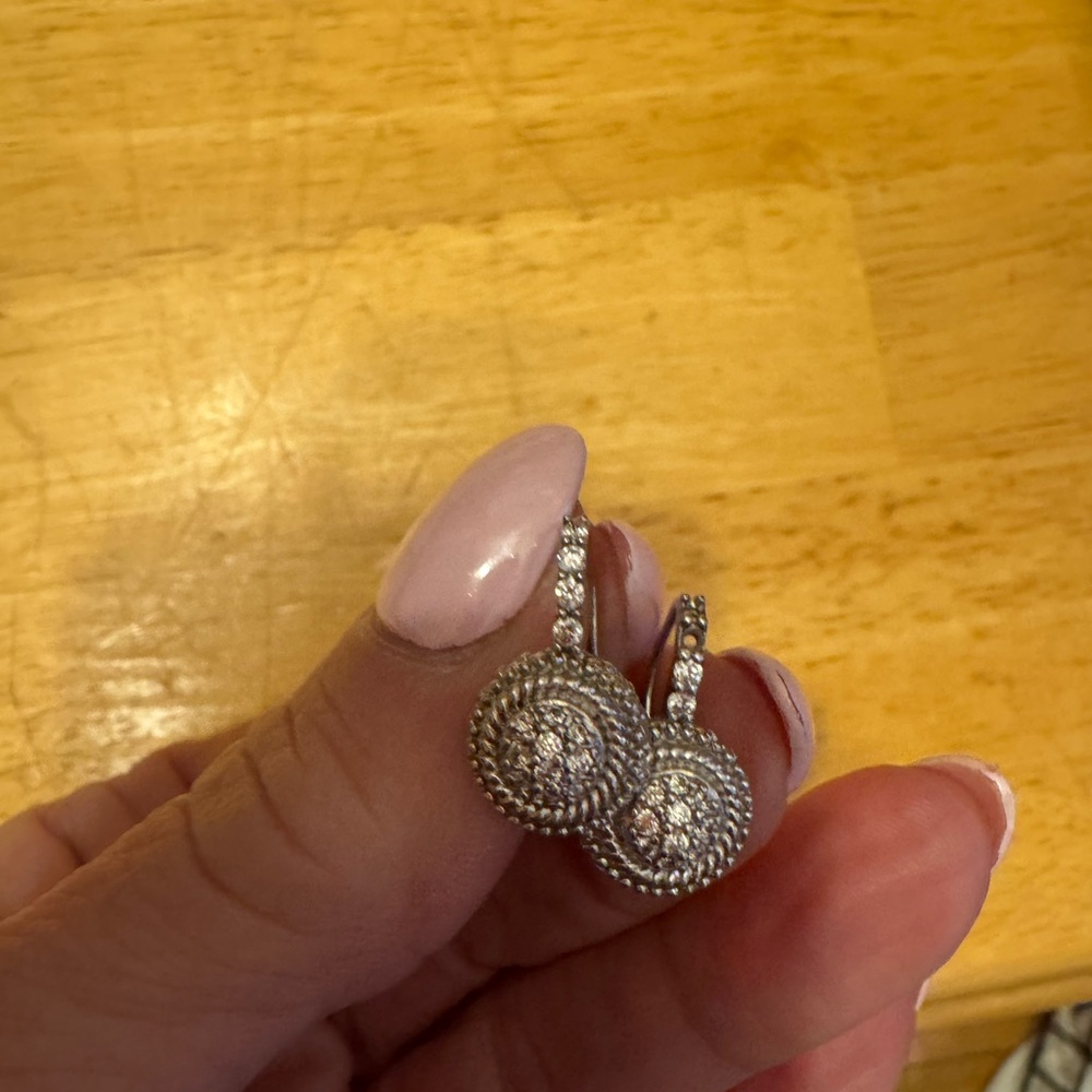 Judith Ripka Silver Pavé Spiral Drop Earrings with Pink Accent